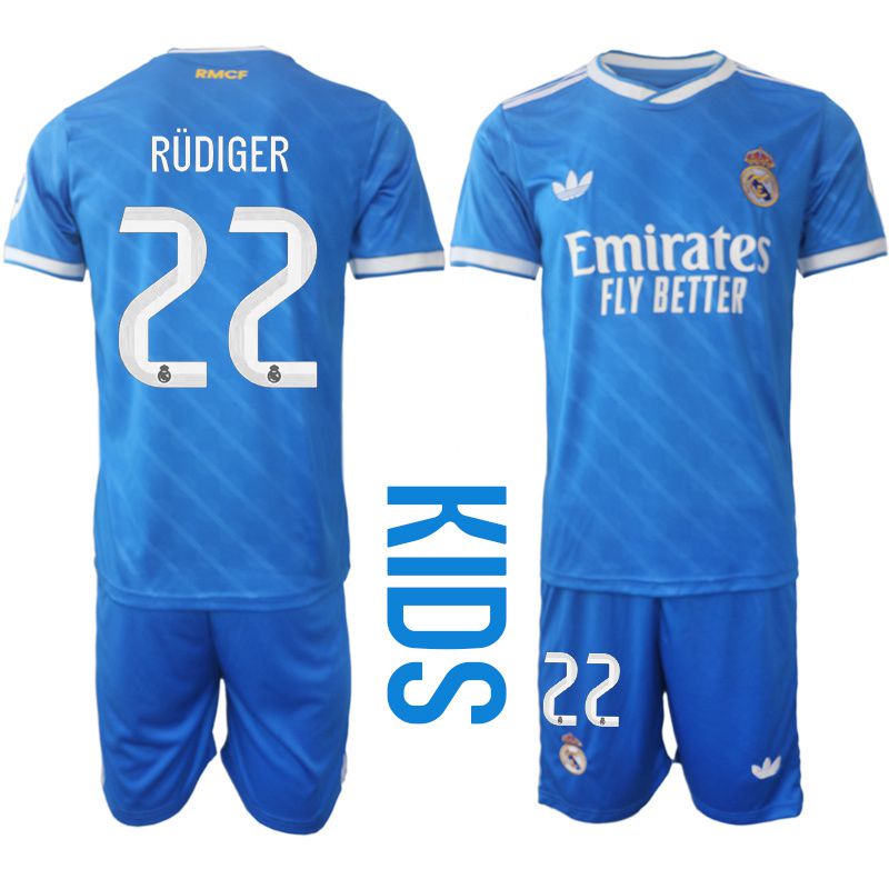 Youth 2025-2026 Club Real Madrid away blue #22 Soccer Jersey